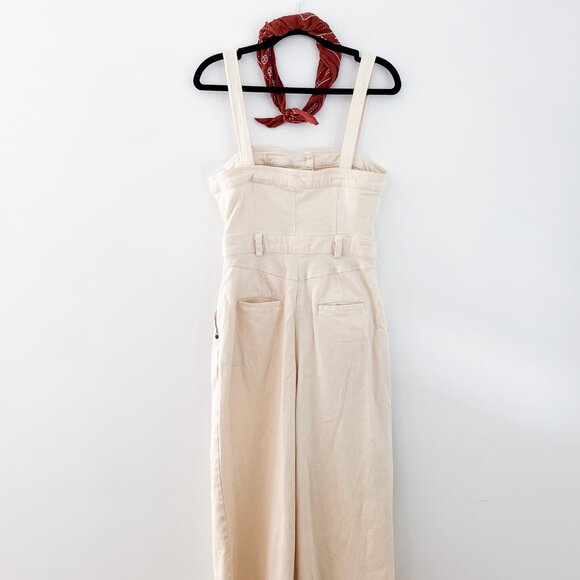 Urban Outfitters Sleeveless Corduroy Jumpsuit Medium Wide Leg Ivory - Picture 8 of 12